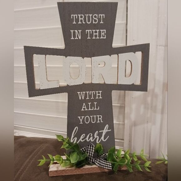 Bless this Home & Trust in the Lord with all your Heart Cross Signs Home Decor - Picture 2 of 4
